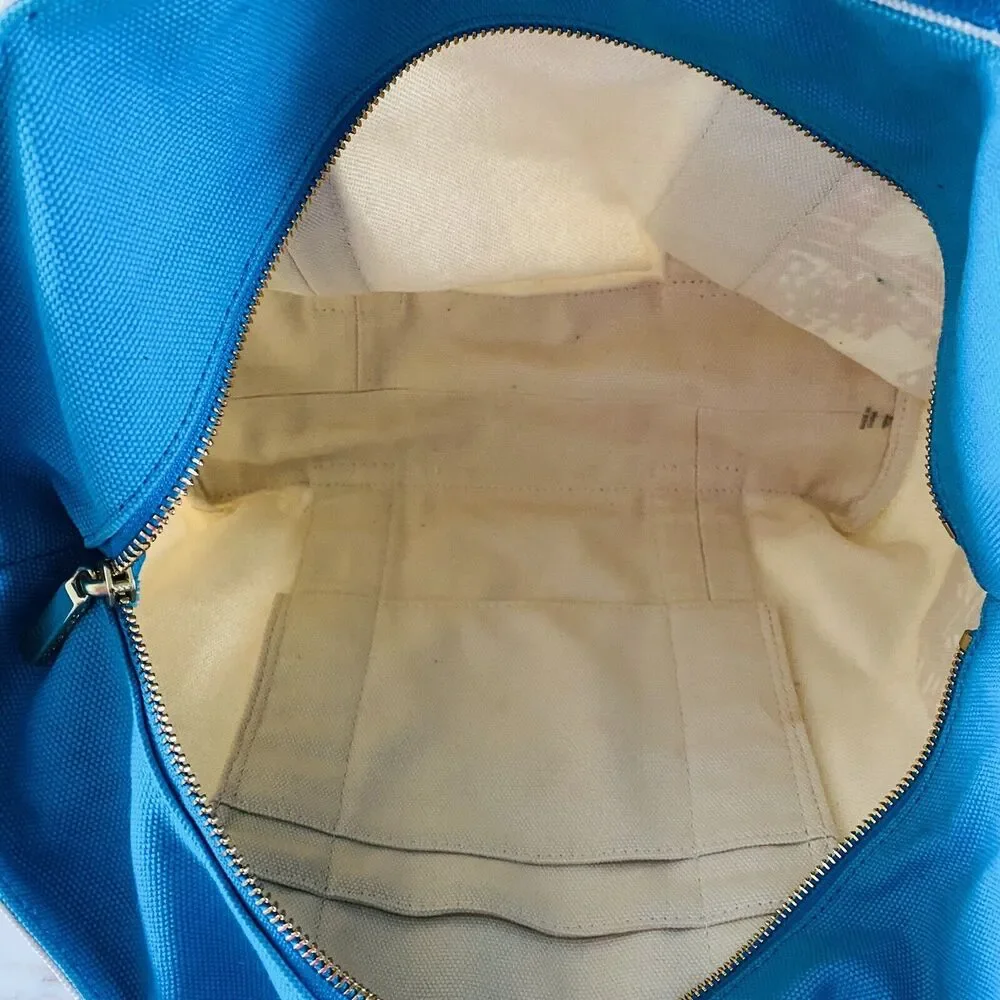 TORY BURCH Ivory Blue Red Color Block Canvas Tote Bag